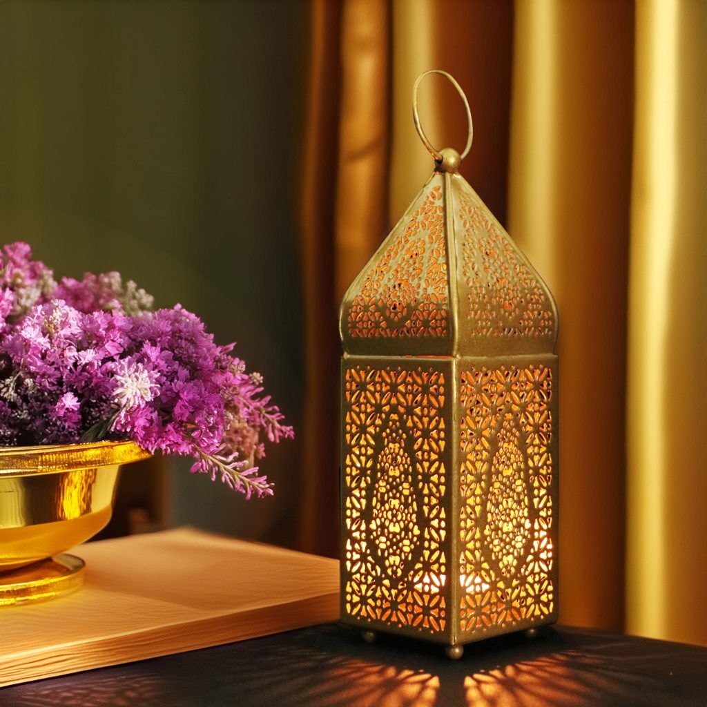 Arabian Pattern Metal Lantern in antique gold