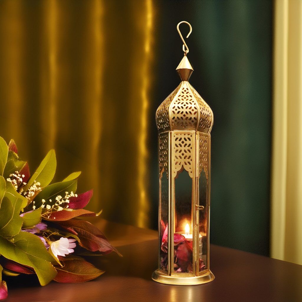 Arabian Tower Metal Lantern Light in antique gold - GL-4440B-BR