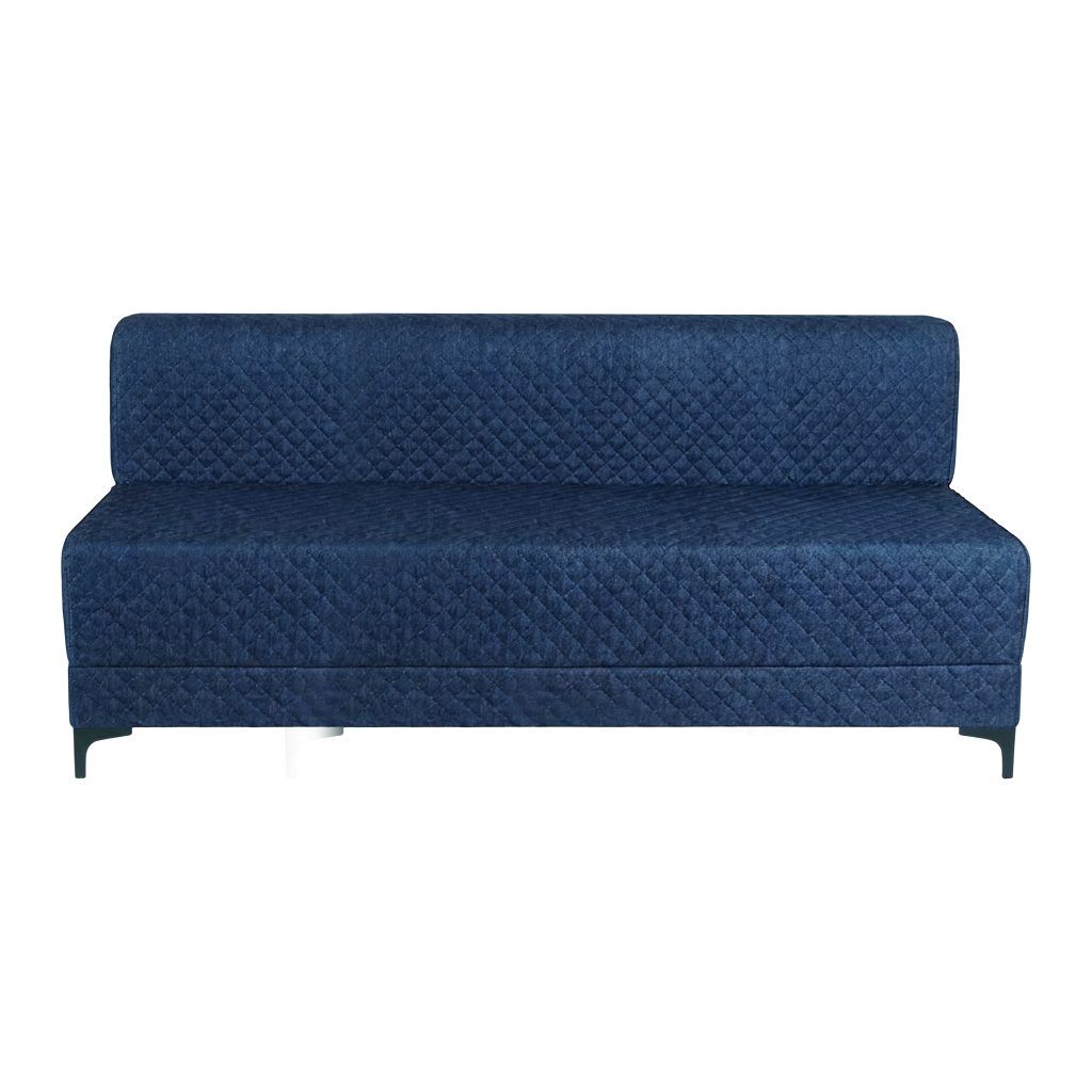 blue-3 seater quilted -Sofa-cum-beds - with metal legs